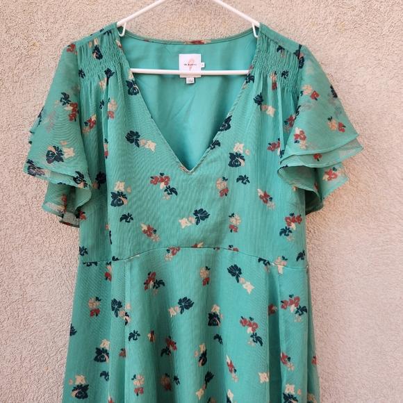 HATCH The Nines Women's Maternity Dress Extra Large Green Floral Flutter Sleeve - Picture 10 of 10